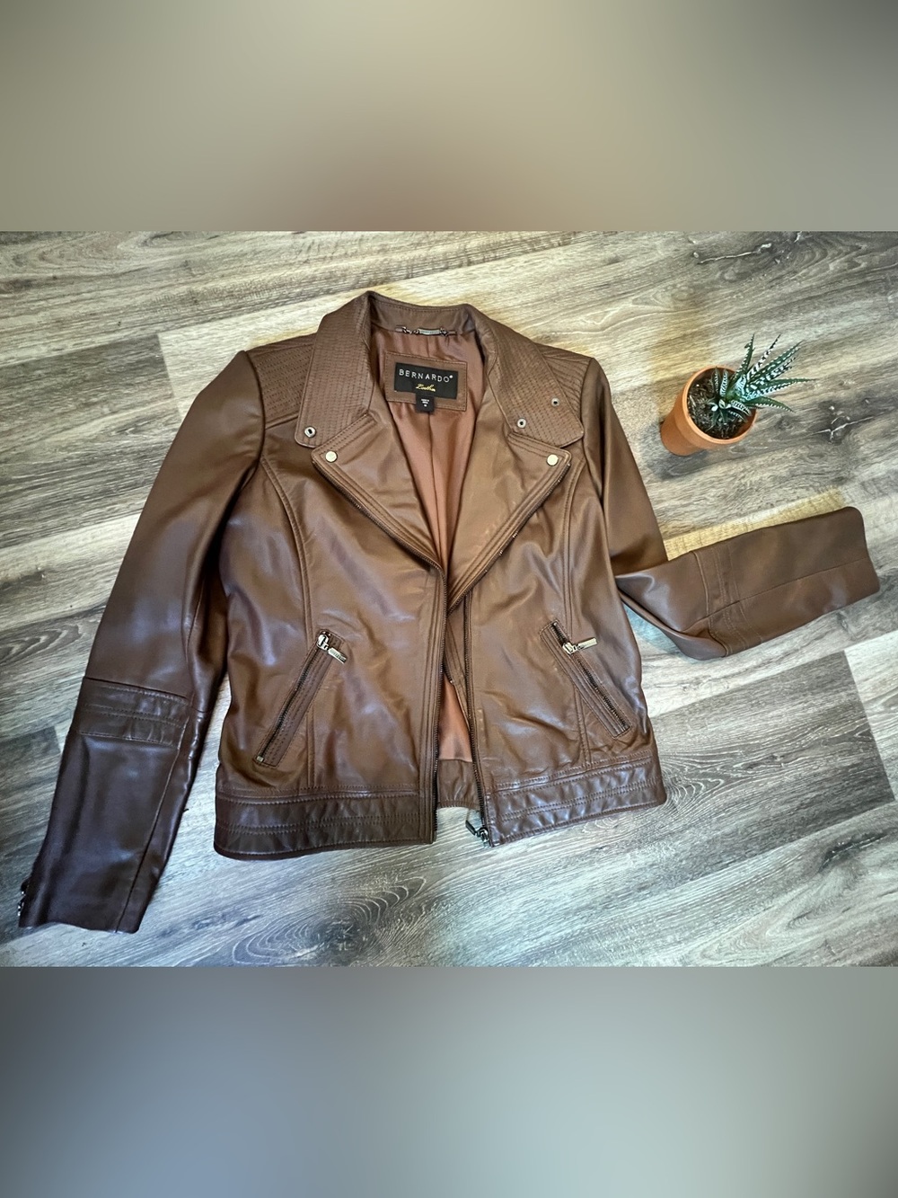 Bernardo Brown Leather Moto Jacket